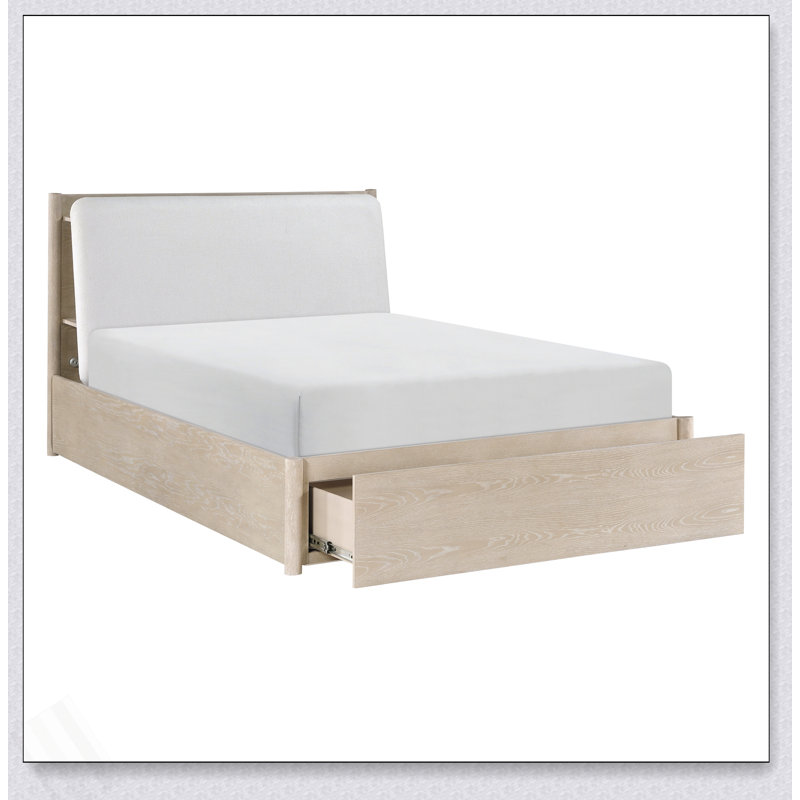 Tête de lit tapissier plateforme avec ports de charge USB Tablettes intégrées Pied de lit Rangement mobilier de chambre 1pc