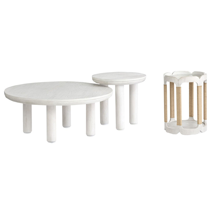 Regulski Nesting Cocktail Table With Drum Table, 3 Pieces: 2 Coffee Tables, End Table