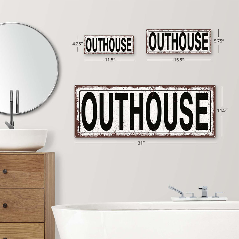 Outhouse Metal Sign, 11.5" H x 31" W x 0.04" D