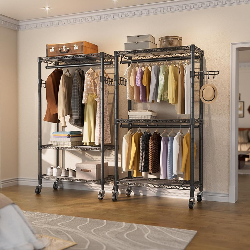 Clothes Rack Rolling Garment Rack,3 Tier Adjustable W...