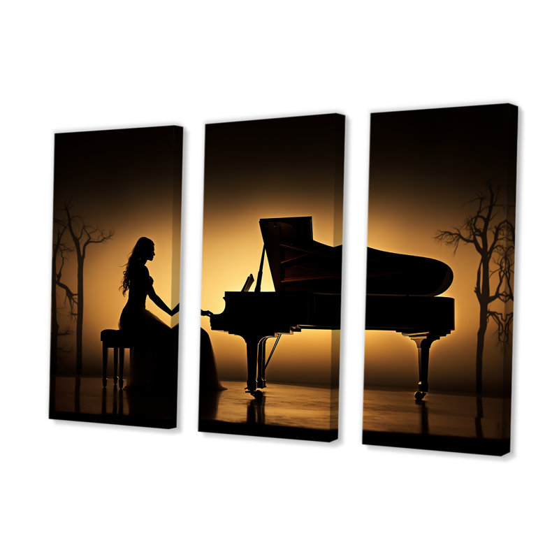 Piano Symphony In Silhouette II - Piano Wall Art, ensemble de salon, H 32 po x l 48 po