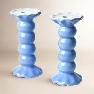 Iris Blue Ruffle Candlestick Holder