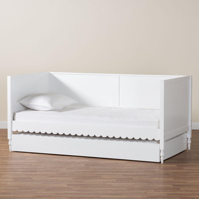 Baxton Studio Roni Modern White Scalloped Wood Twin Daybed With Trundle