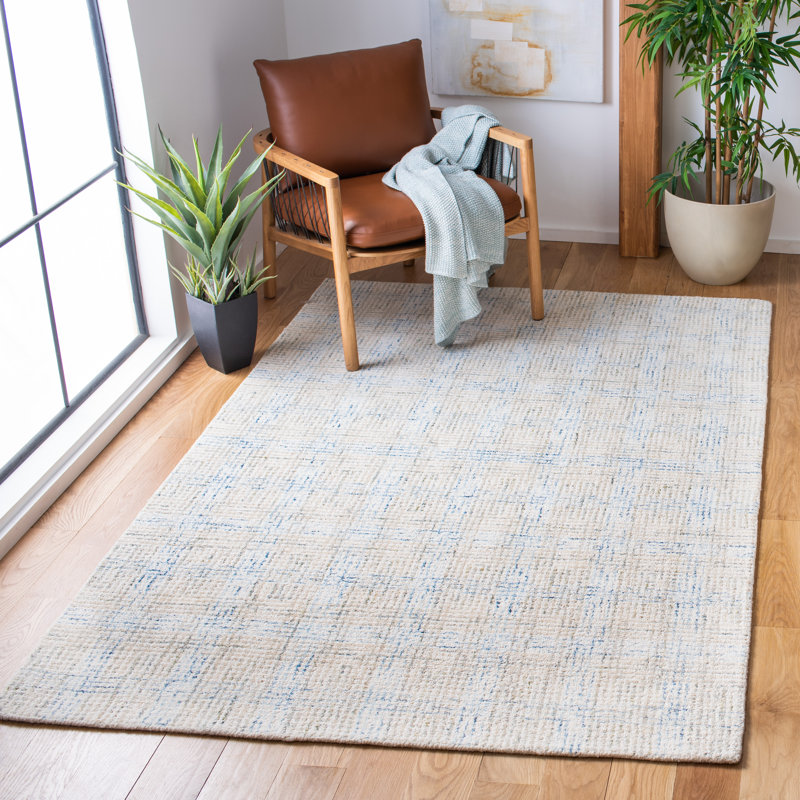 Tapis en laine / coton touffeté à la main Terkel en brun / bleu / ivoire, Rectangle 9 pi x 12 pi