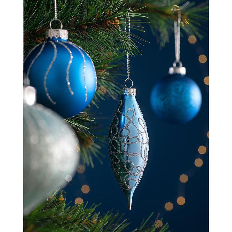 62.3cm Assorted Glass Bauble, Royal Blue/Ice Blue/Silver