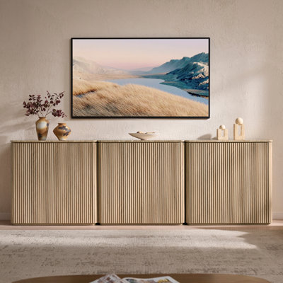 34.4"W Buffet Sideboard, 2-Door Fluted Cabinet Storage With Round Fluted Panels And Faux Mable Top