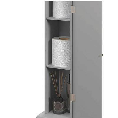 Toilet Paper Cabinet, Small Bathroom Corner Floor Cabinet with Doors and Shelves, Thin Storage Bathroom Organizer
