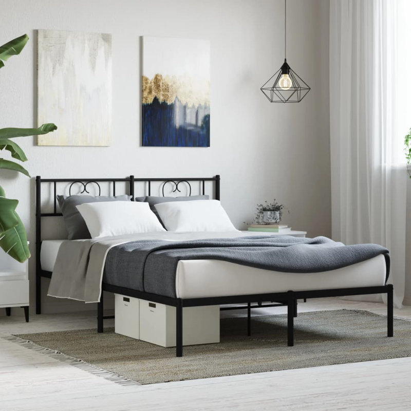 Structure de lit en métal Meny, acier robuste, sans matelas, Noir, Double