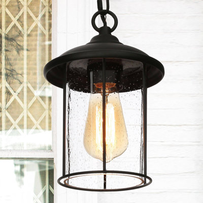Lanterne suspendue d'extérieur 1 lumière noire brossée Maricela avec verre ensemencé Maricela
