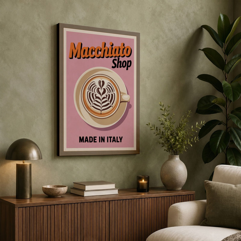 Macchiato Shop Retro 1 Piece Wrapped Canvas Wall Art, 30x20 - 76.2 x 50.8 cm, Taupe Border