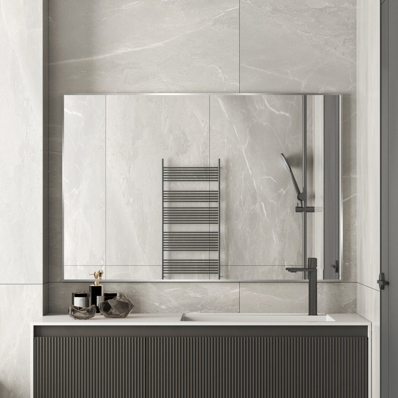 Miroir d'appoint Lesamuel, 32 po x 48 po, Nickel brossé, Rectangulaire