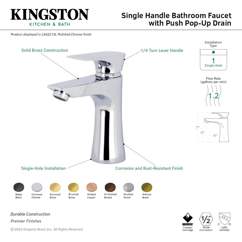 Millennium Single Hole Bathroom Faucet with Drain Assembly, Matte Black
