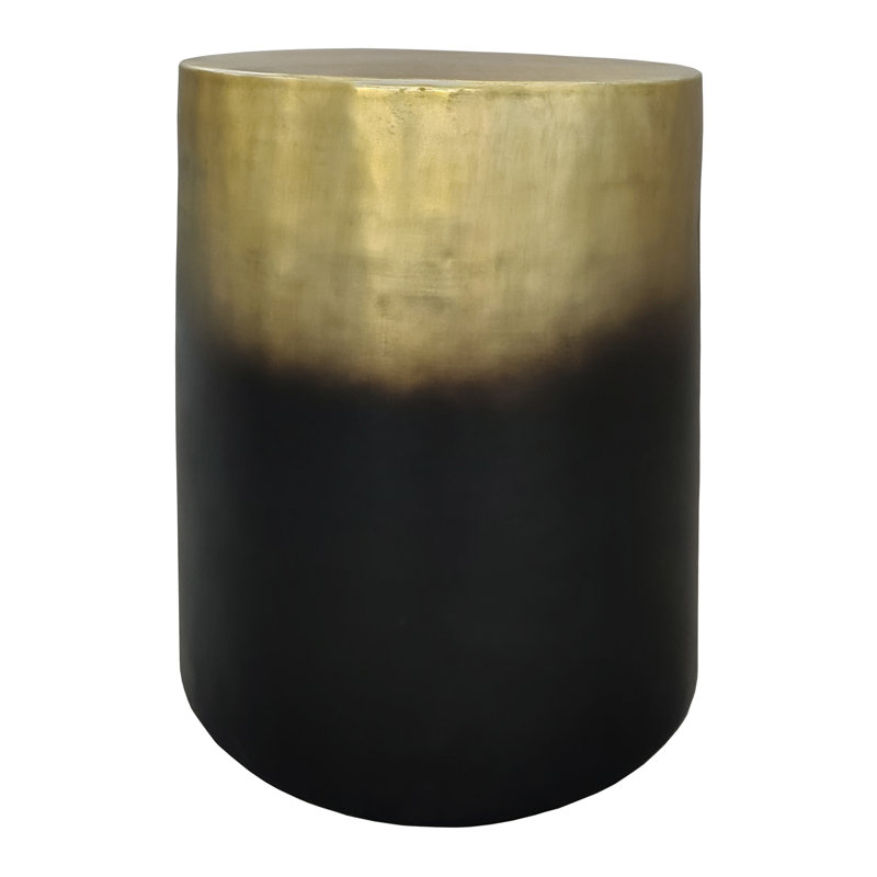 Hygerta 20 Inch Side End Table, Round Drum Shape, Black, Gold Antique Brass Ombre