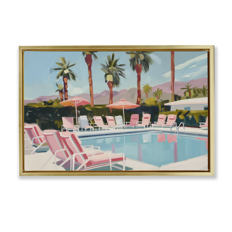  Toile flottante encadrée Palm Springs par Arlington Prints, H 17 po x l 25 po, Cadre flottant métallique doré