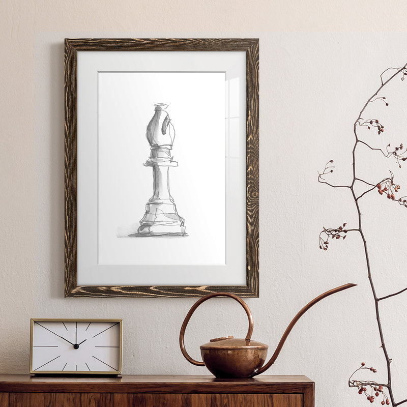 Chess Room Study IV Premium encadré mat - prêt à être suspendu, Noyer, H 38 po x l 28 po x P 1 po
