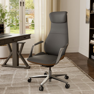 Genuine Leather Executive Office Chair With Adjustable Headrest