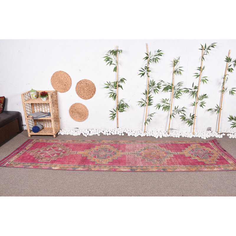 Tapis de couloir 2,9 x 10,6 pi, tapis marocain, tapis rétro, tapis rose antique, tapis tissé à la main, tapis turcs