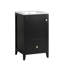 -inch bathroom vanity with sink, soft-closing door, storage rack, and drawer, compact and sleek design in black.