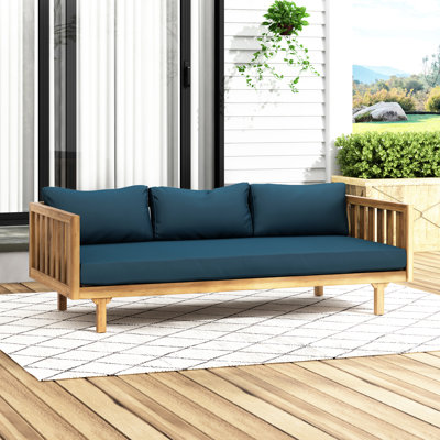 Lit de jour en bois avec coussin d'eau, l 67,75 x P 32,25 x P 24,00h, panneaux de lattes élégants pour l'extérieur - 32,8 po Largeur 23,74 po
