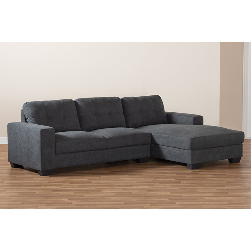 Upholstered L-Shaped Sectional, Right Hand Facing, Dark Gray