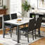 Ensemble de table de salle à manger 5 pièces pour 4 personnes, table de salle à manger moderne en faux marbre avec 4 chaises rembourrées en tissu écossais, table de cuisine moderne et ensemble de chaises pour petit espace, salle à manger, coin repas-1426005589