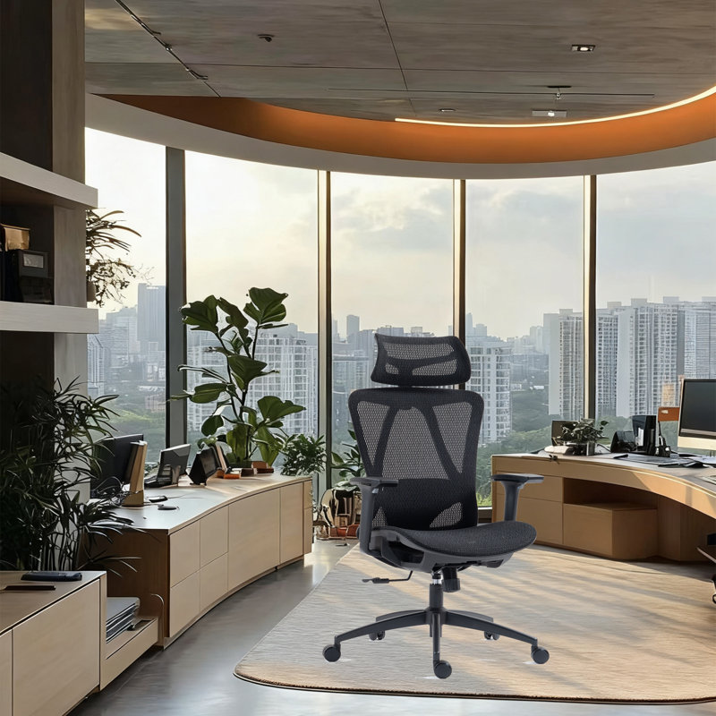 Chaise de bureau en filet à haut dossier, Noir, Noir