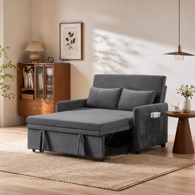 Canapé-lit convertible en velours de 51,2 po, causeuse à dossier réglable à 5 positions avec lit escamotable, poche latérale, canapé multifonctionnel à 2 places pour le salon, un appartement et un petit espace