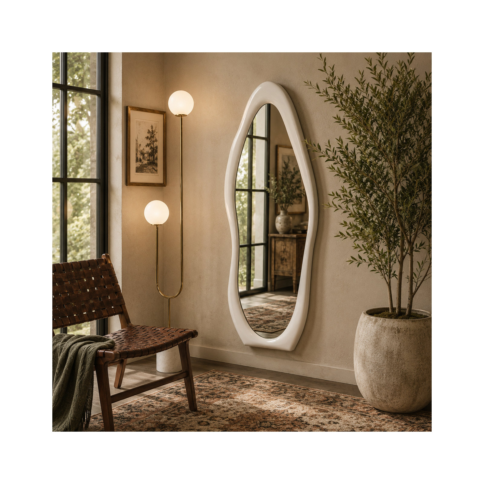 Garber Asymmetrical Mirror, White