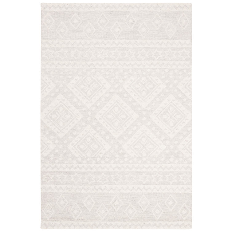 Tapis géométrique en laine et en coton touffeté à la main Vedika