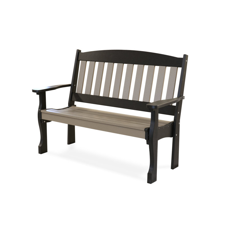 Banc de jardin en plastique Leeroy, Bois patiné / noir