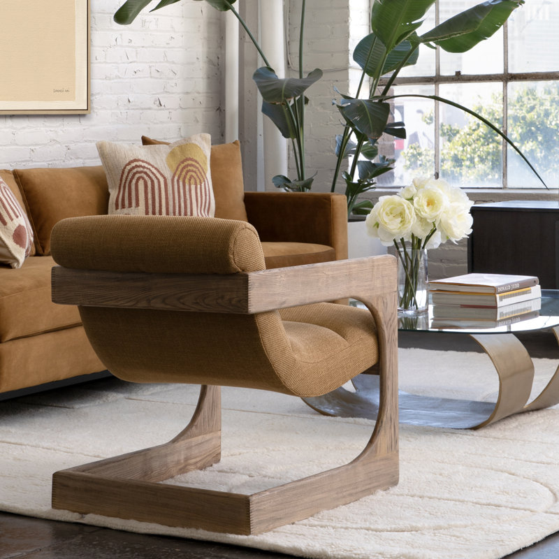 Bridges Polyester and Ash Wood Occasional Chair, Cream, Yellow