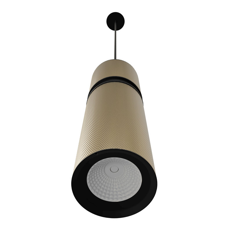 1 - Light Pendant, 10" H x 3" W x 3" D, Brass/Black Accents