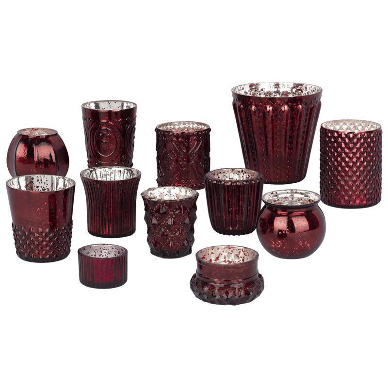 5'' H Glass Tabletop Votive Holder, Burgundy