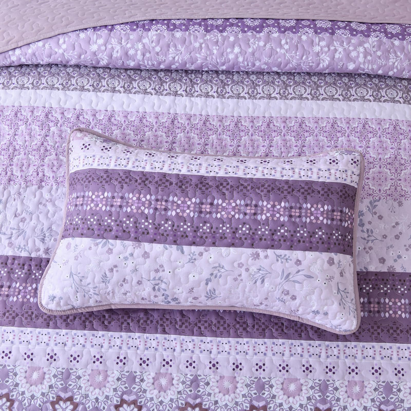 Ensemble de 3 ensembles de courtepointe Boho, Courtepointe pour lit grand + deux taies décorati, Mauve