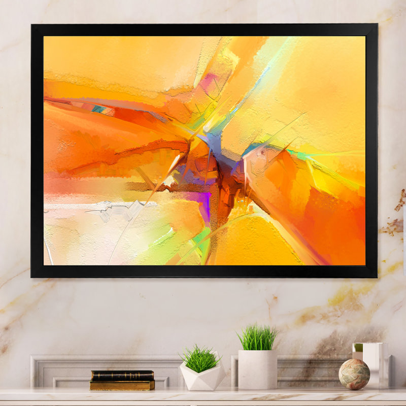 Impression de tempête jaune et orange - reproduction sur toile flottante, Cadre noir, H 8 po x l 12 po x P 1 po
