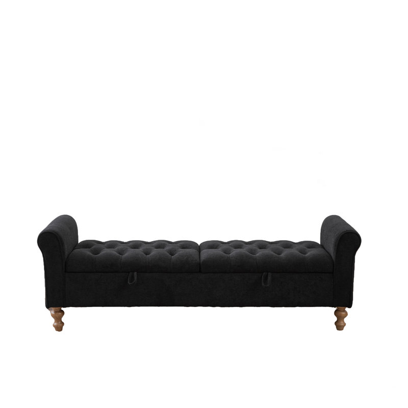 65.75" Wide Upholstered Storage Bench, Black