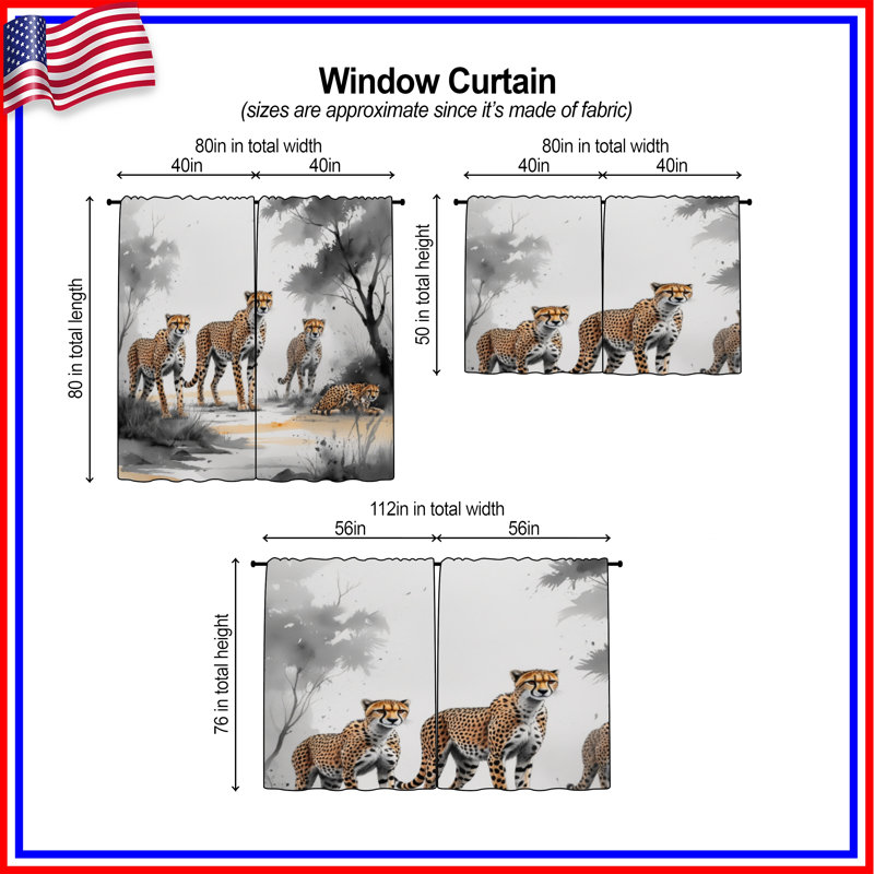Rideaux de fenêtre Cheetah Family Illustration, 20 po x 50 po - 2 panneaux, Obscurcissement de chambre