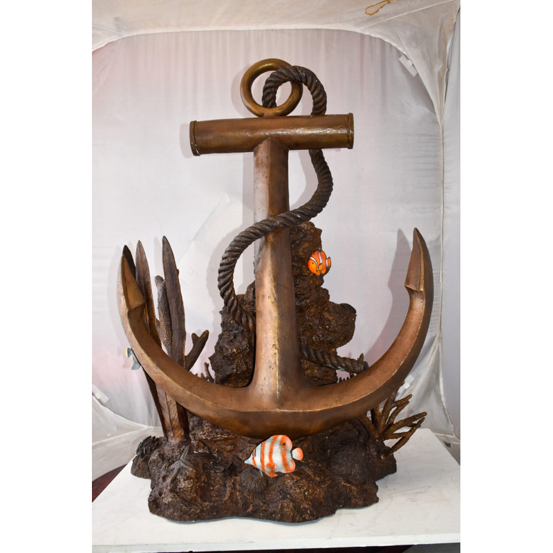 Anchor On Ocean Floor Among Fish Bronze Statue Size: 32" x 27" x 41"H