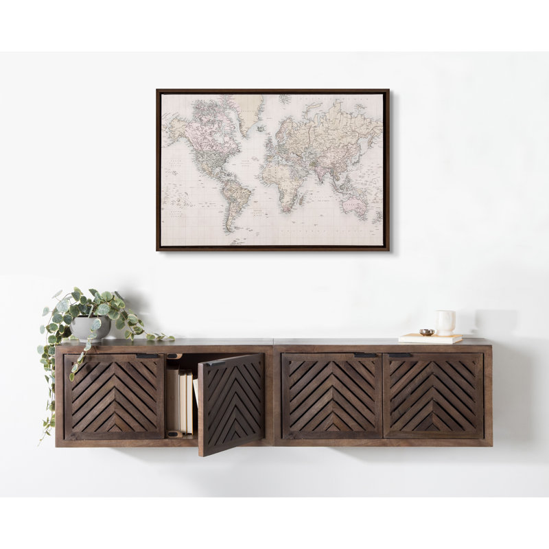 «Vintage World Map» par The Creative Bunch Studio, reproduction d'art sur toile encadrée, 23 x 33, Brun