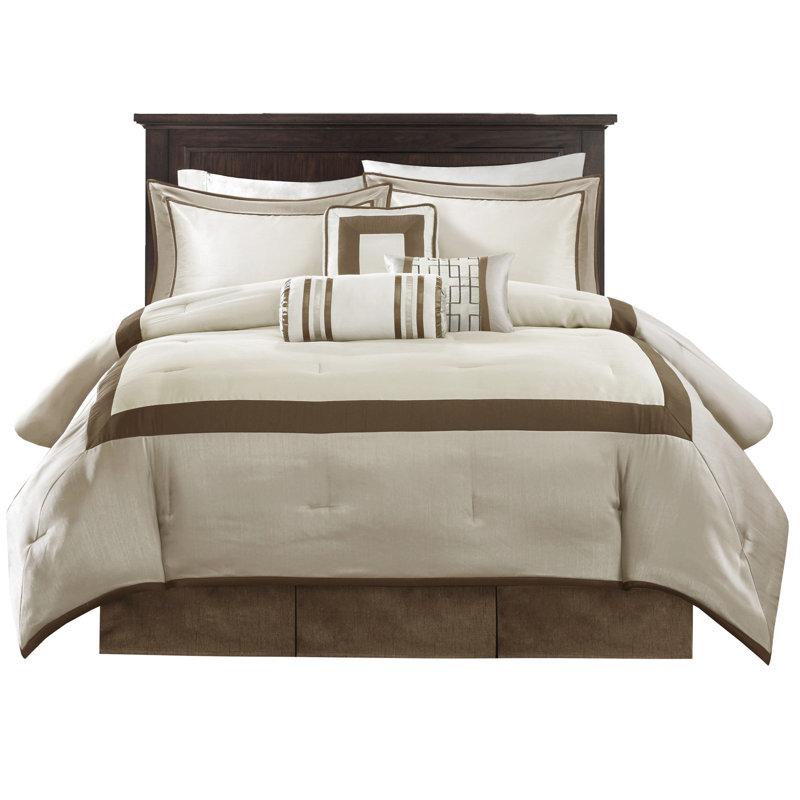 Édredon grand 7 pièces, mélange taupe / brun, style hôtelier, coussins décoratifs rehaussant l'apparence de la literie,
