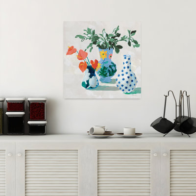 Bungalow, vases, vert, plante abstraite moderne, art floral