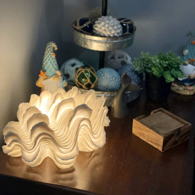 Coastal Squamosa Clam Shell Resin Table Lamp, White, for E26 25W Max Bulb, 13 Inches Wide