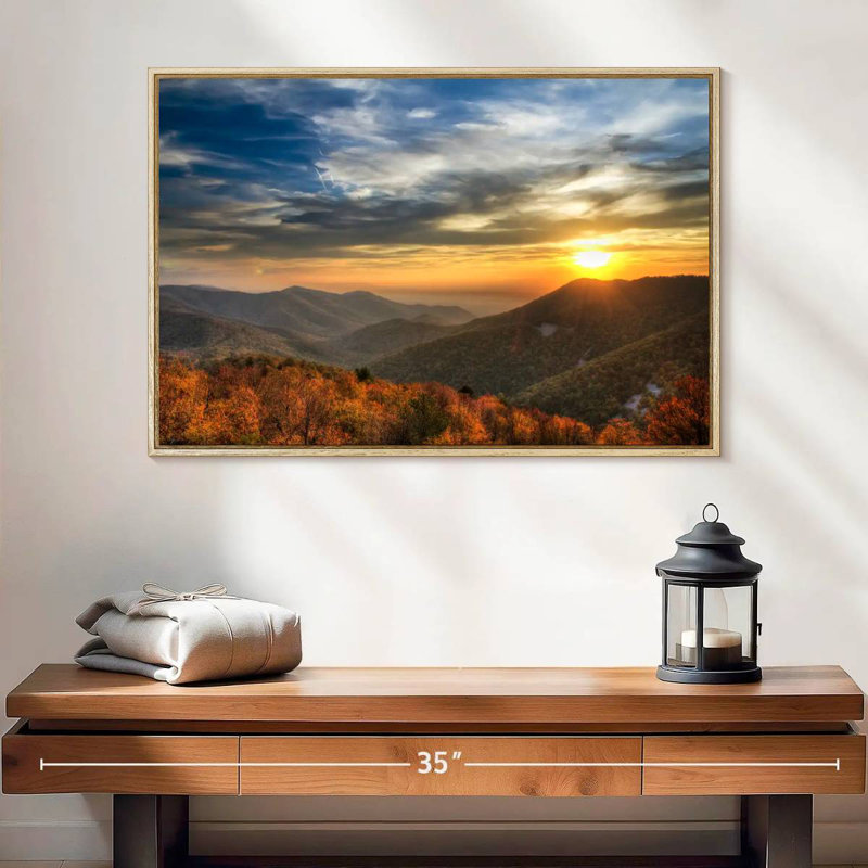 Shenandoah Sundown, 25 po x 17 po, Cadre flottant en bois naturel