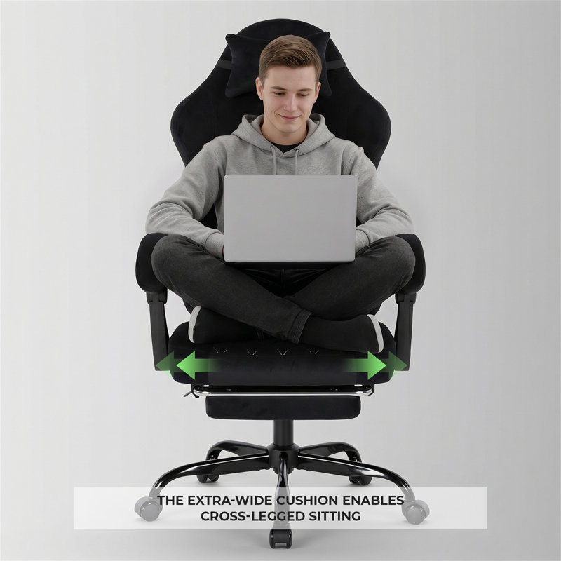 Ergonomic Gaming Chair Massage Lumbar Support Swivel Height Adjustable Headrest Backrest Black