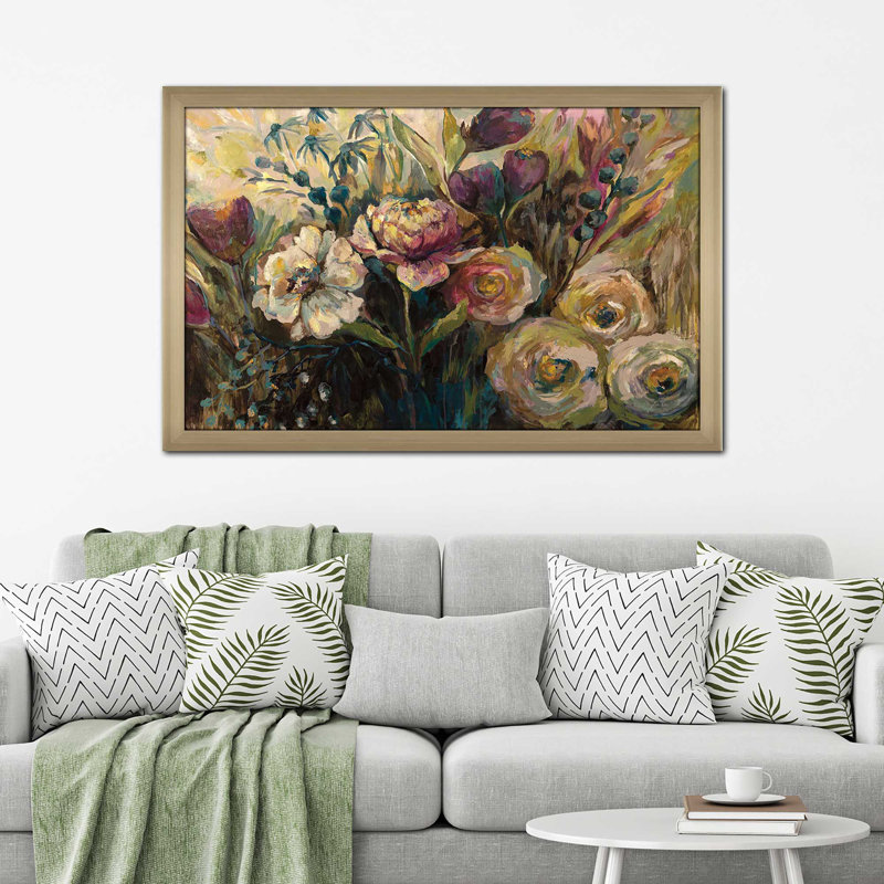 Jardin d'été - Peinture, Encadrement champagne, H 27,5 po x l 39,5 po x P 0,75 po