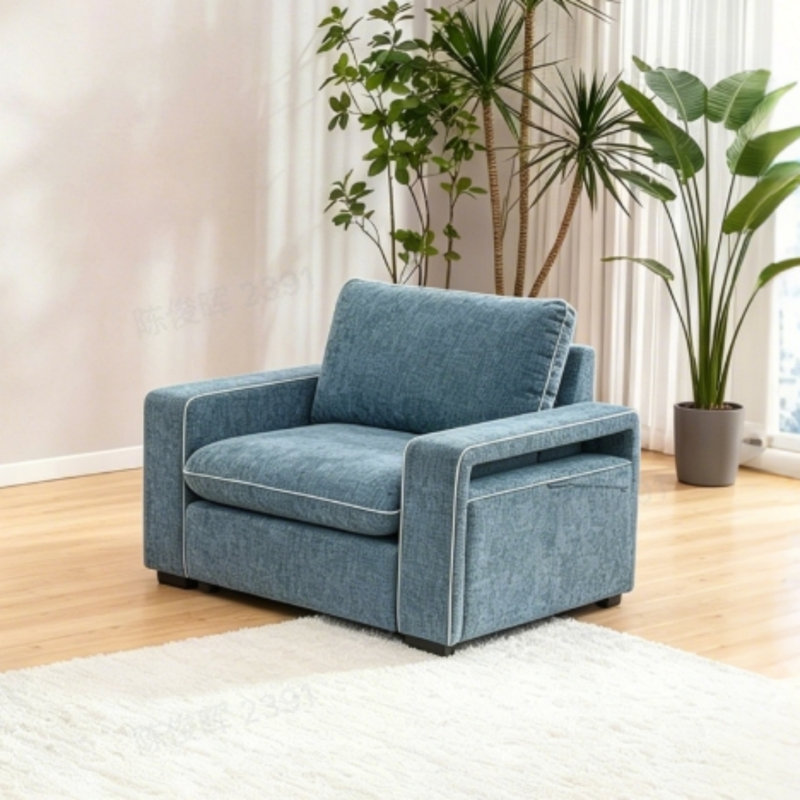Fauteuil club en chenille bleue à accoudoirs carrés l 46,5 po, 1, Bleu