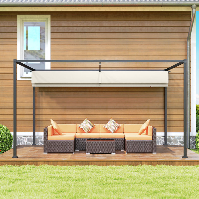 Outsunny 3 x 2m Metal Outdoor Pergola with Retractable Roof, 221cm H x 298cm W x 213cm D