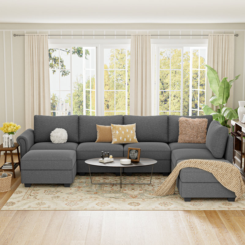 Canapé modulaire en U à 5 places avec 2 chaises longues, canapé convertible en forme de U