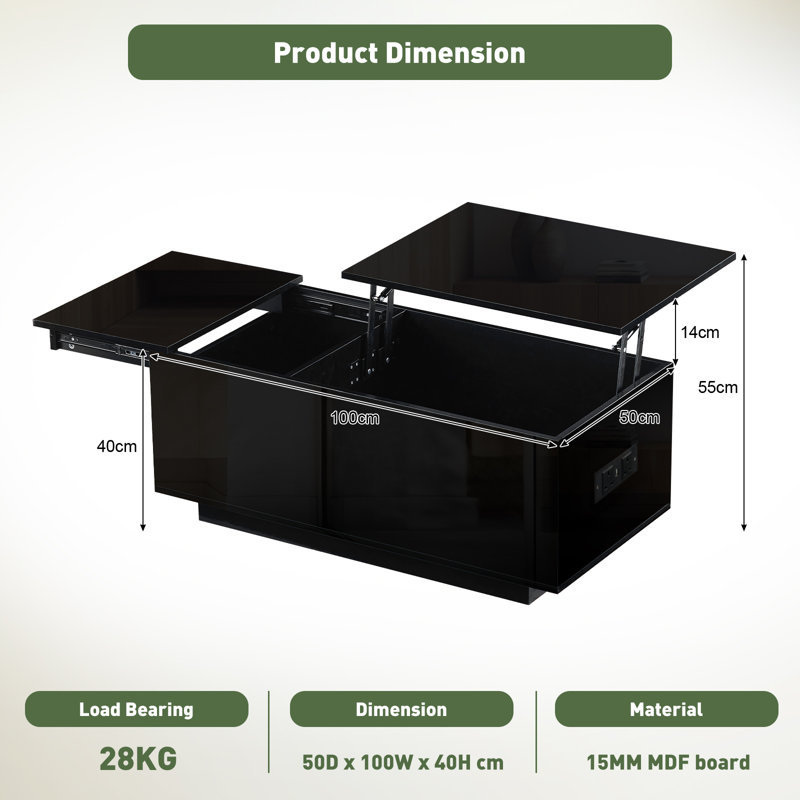 Coffee Table with Storage, Black