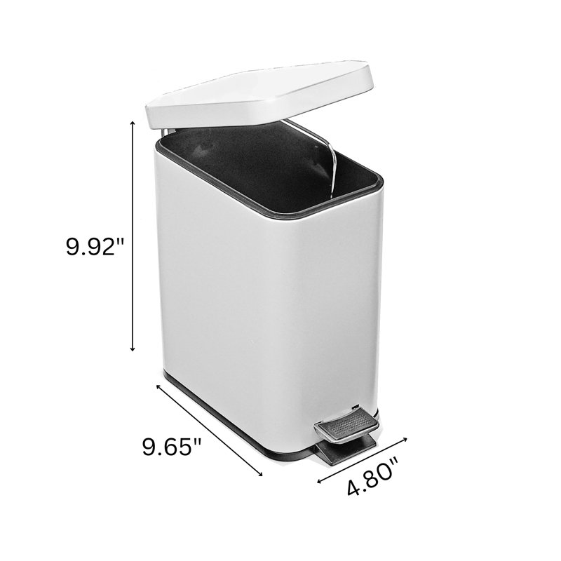 Poubelle rectangulaire à pédale latérale en acier inoxydable, Blanc, 3L
